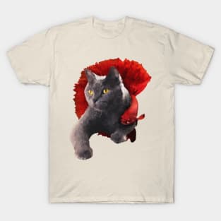 british shorthair cat with a betta fish illustration T-Shirt